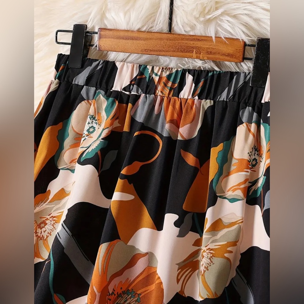 Floral Print Swing Skirt, Vacation Style Elastic Waist Longline - Picture 3 of 3